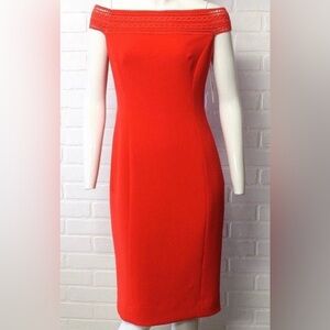 ANTONIO MELANI Scarlet Off-Shoulder Elegant Off-Shoulder Midi Dress Size 6